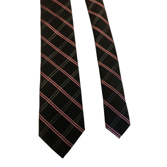 J Ferrar Tie Black Pink Gray Plaid Mens Necktie Office Work Formal Dad Gift - Picture 2 of 7